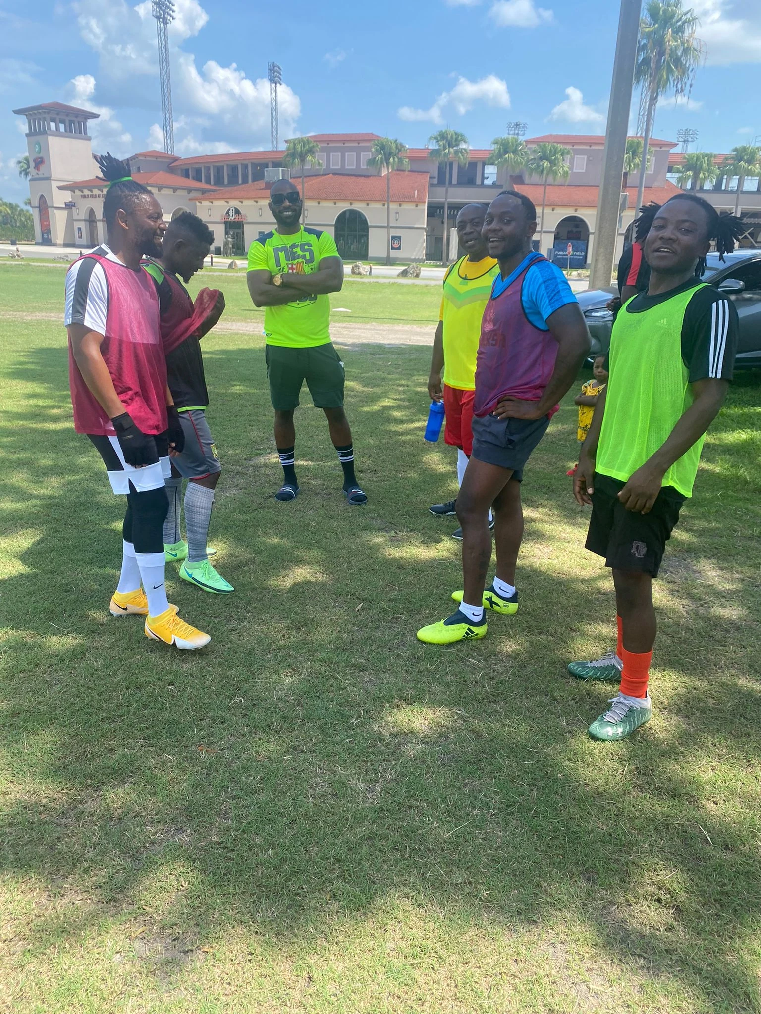Players gathering for football practice