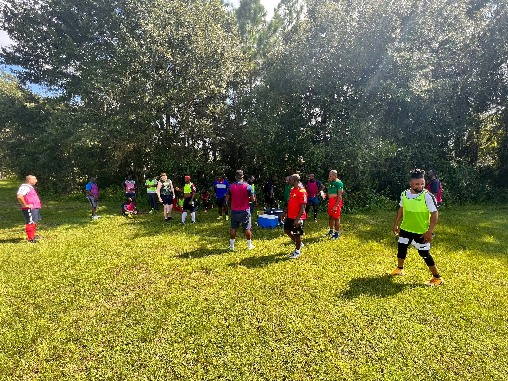 Players gathering for football practice
