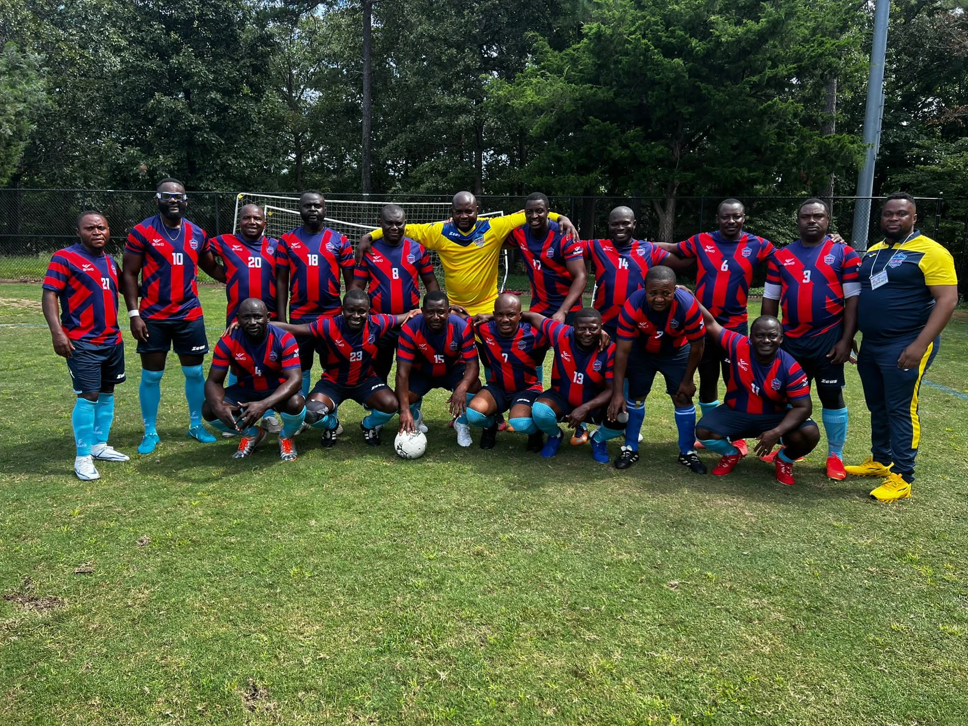 Tampa Veterans team in red and navy kits